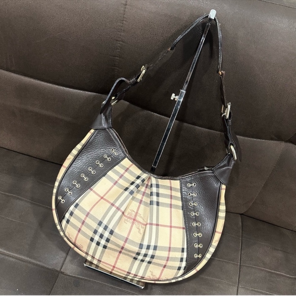 ‼️SALE 💯Authentic Burberry Haymarket RARE Handbag Purse Hobo with Rivets